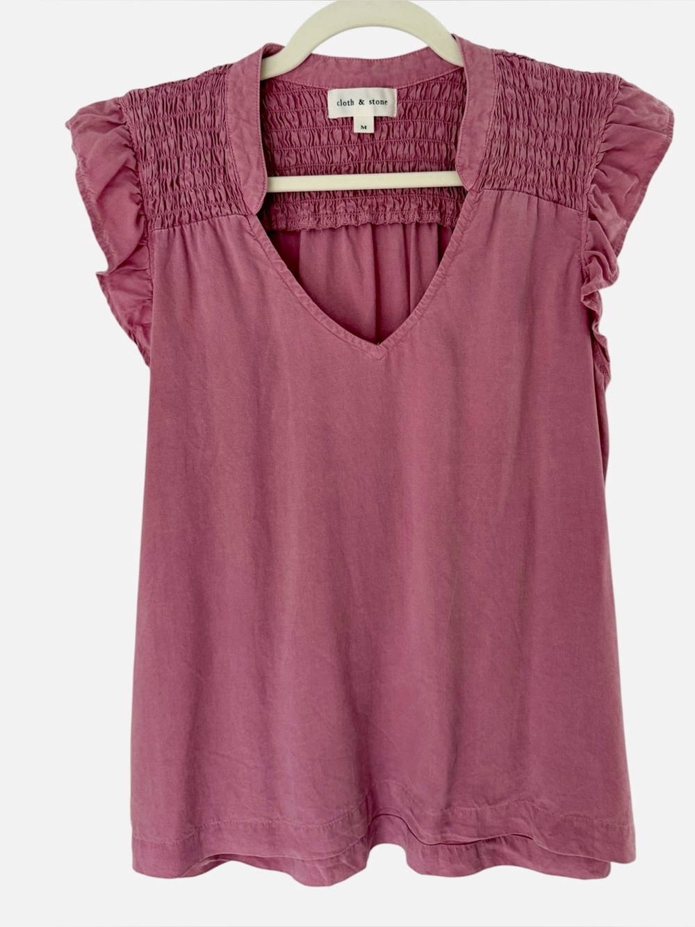 Cloth & Stone Ruffled Sleeve V-Neck Popover Tencel Top Mauve Pink Size Medium